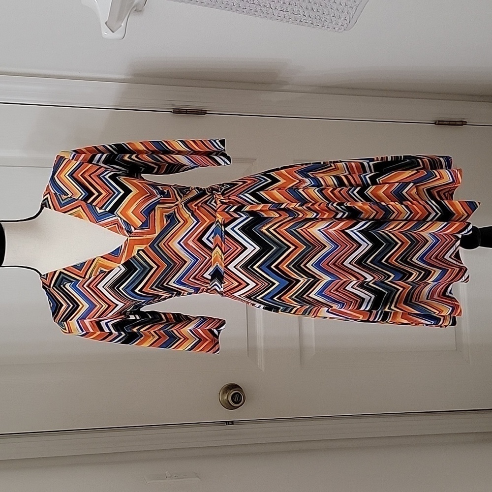 Snap Size M Chevron Pattern Fit & Flare Faux Wrap Dress, Gently Used Condition